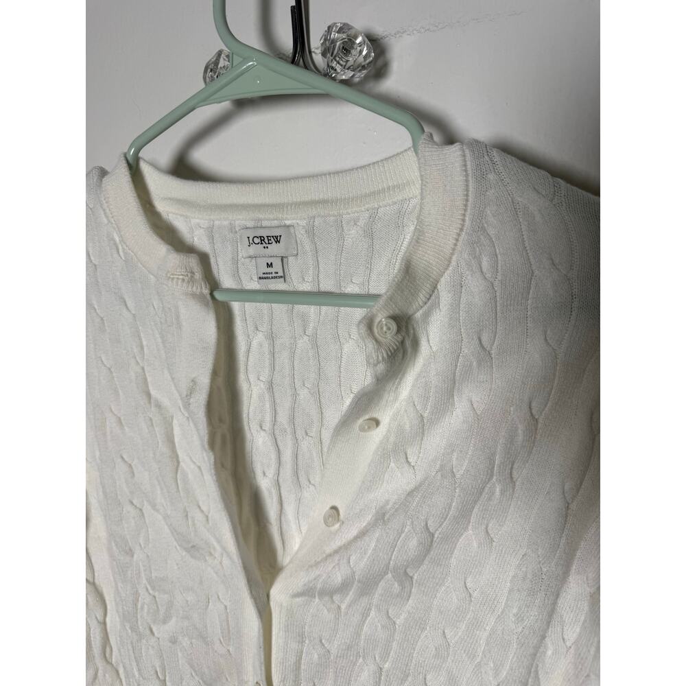 J. Crew White Cotton Cable Knit Lightweight Summer Cardigan Sweater Women's MED - Picture 4 of 7